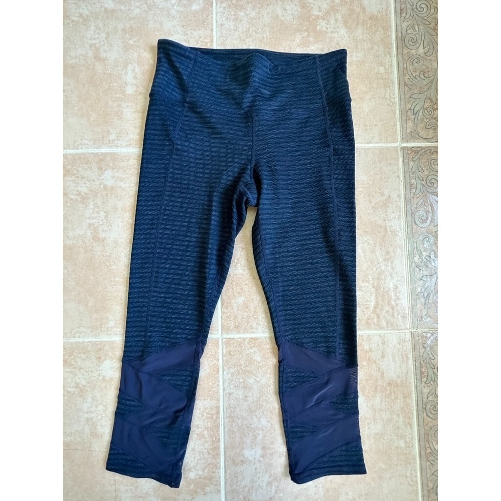 Athleta Blue and black stripped Legging w/mesh Women's Size SP